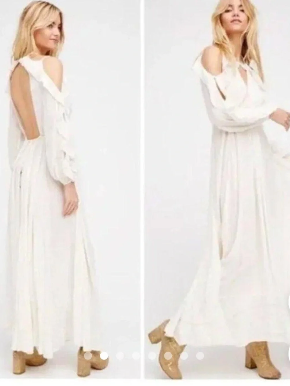 FREE PEOPLE Huxley Maxi Dress Ruffle Cutout Open Back Metallic Stripe Boho Sz M - Picture 6 of 15